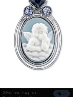 Silver Angel Cameo Pendant with Blue Accents